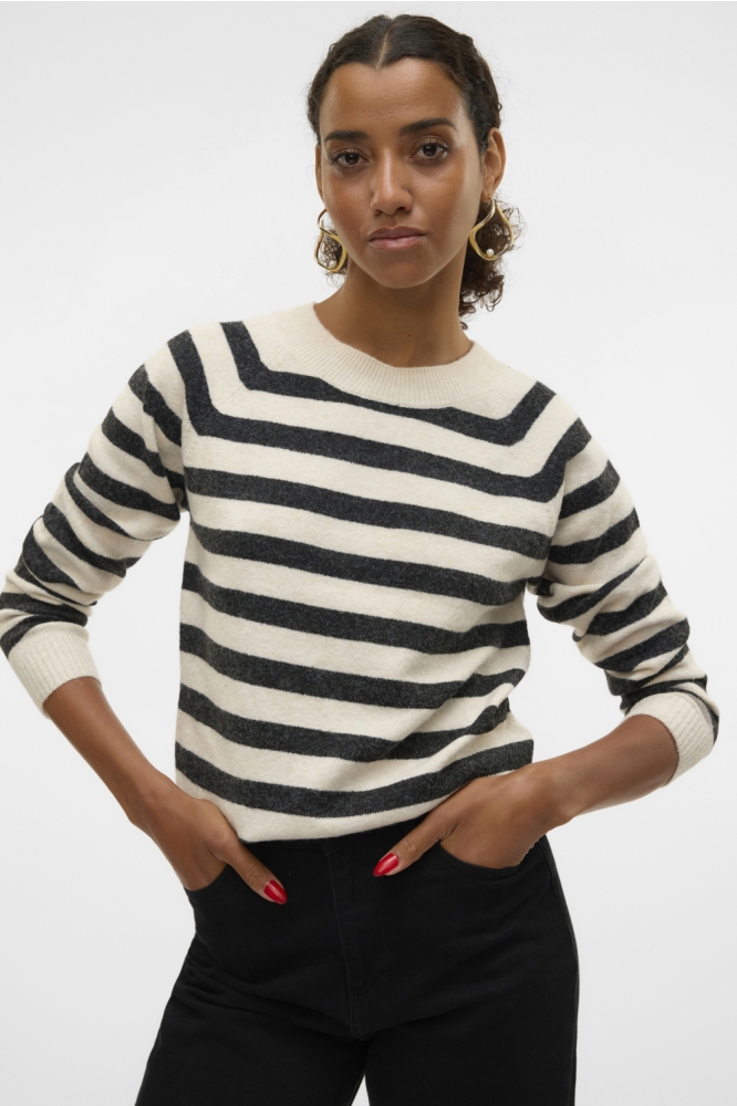 VMDOFFY LS O-NECK BLOUSE GA NOOS 10201022 BIRCH/W. BLACK M